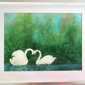 Swan couple framed watercolor